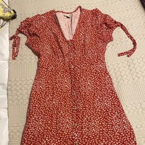 Red small floral patterned midi dress